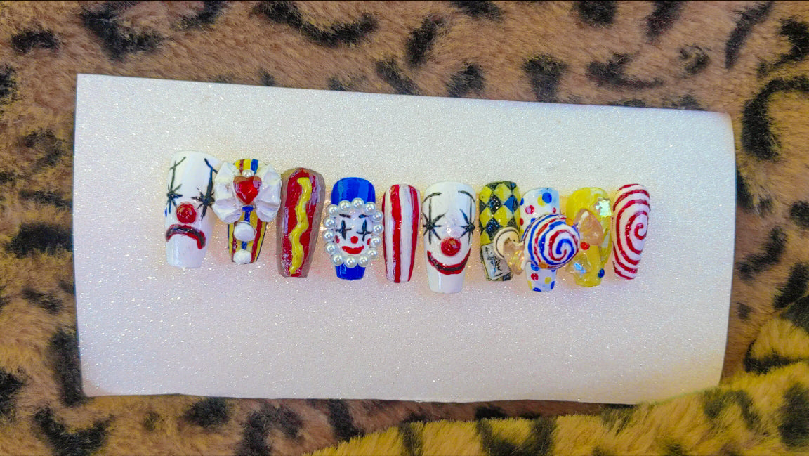 Clown core handmade press on nails 🤡🎪🃏
