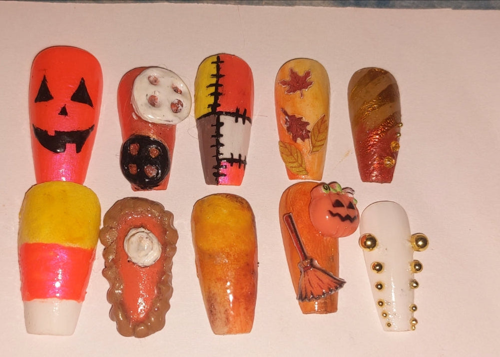 Pumpkin spice handmade press on nails set