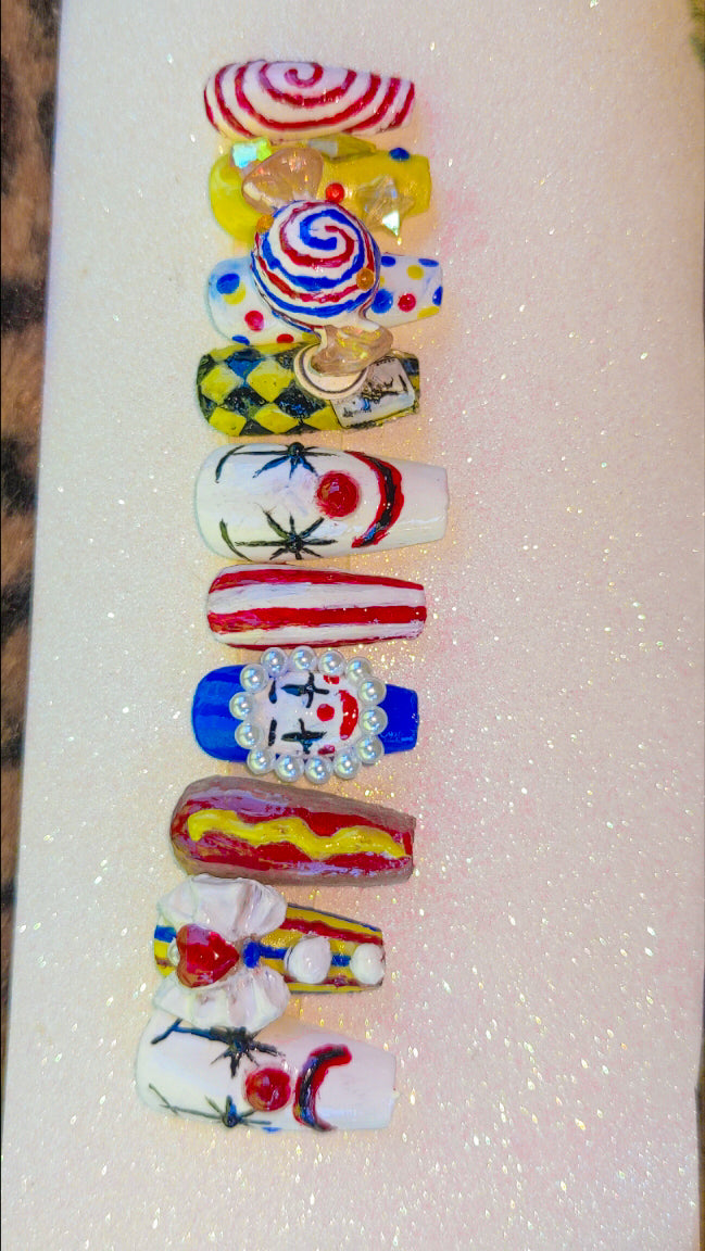 Clown core handmade press on nails 🤡🎪🃏