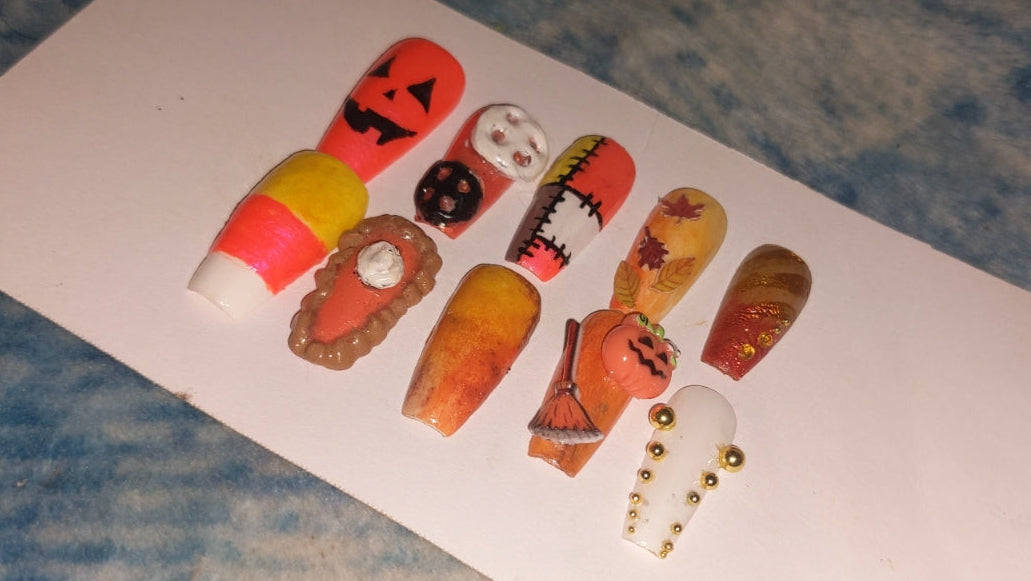 Pumpkin spice handmade press on nails set