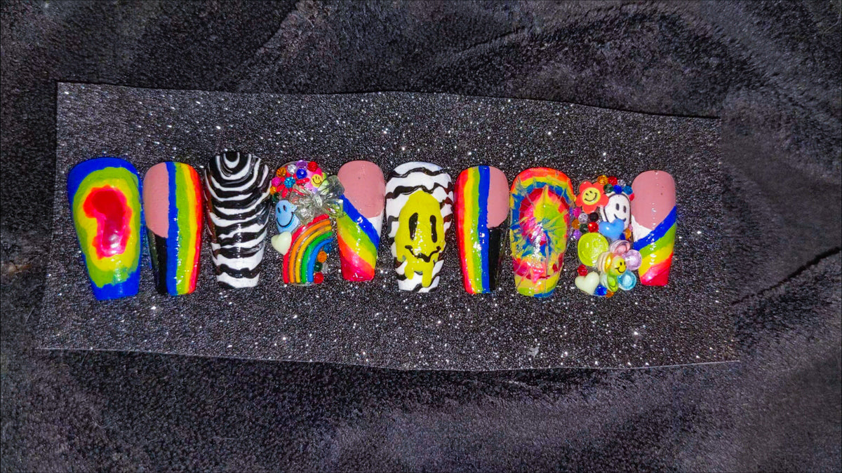 Handmade rainbow tie-dye press on nails